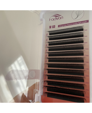 رموش بناء – 6D W Lashes – الطول 8 إلى 15 مل – السماكة 0.07 مل – إنحناء D